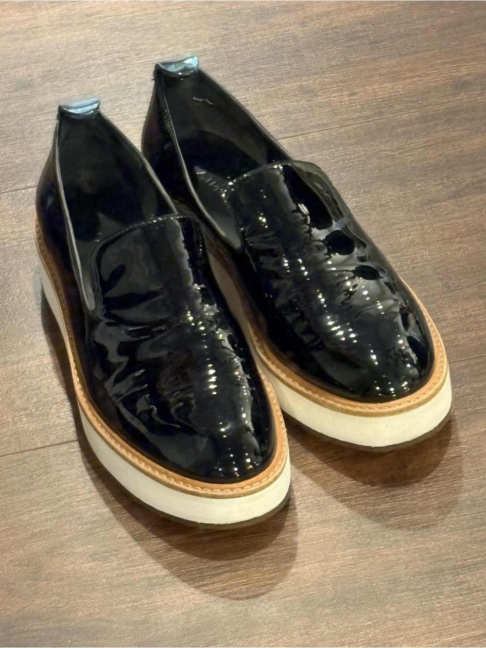 Vince Black Patent Leather Platform Loafers in 5.5